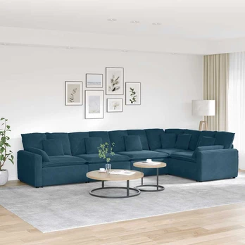 Modulinė sofa su pagalvėlėmis, aksominė, mėlyna