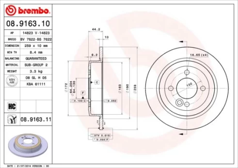 BREMBO 08.9163.11 Brake Disc