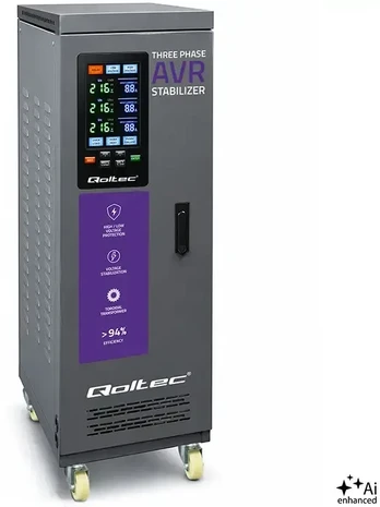 Qoltec Three-phase AVR MULTIPROTECTION voltage stabiliser | 40kVA | Accuracy ± 3% | 3-phase servo motor | LCD