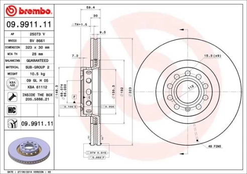 BREMBO 09.9911.11 Brake Disc