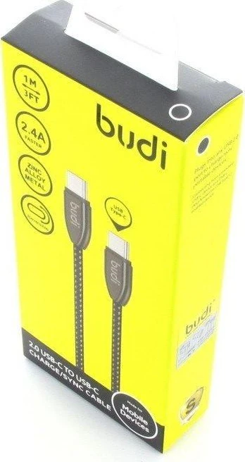 Kabelis USB Budi USB-C - USB-C 1 m Juodas (43432-uniw)