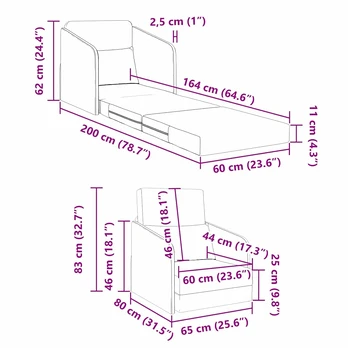 Sofa lova 60cm Debesų pilka audinys