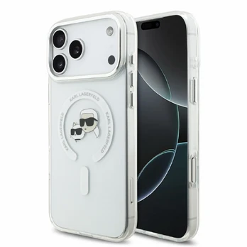 Dėklas Karl Lagerfeld IML K&CH Heads Metal Frame MagSafe Case for iPhone 18 Pro Baltas