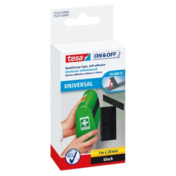 tesa ON&OFF Universal Klettband juodas 1m 20mm