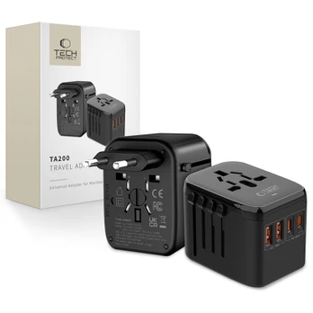 Juodas kelioninis adapteris EU / UK / US / AU "Tech-Protect TA200"