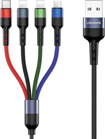 Usams USB-A laidas – USB-C, microUSB, 2x Lightning 3 m Juodas (63757-uniw)