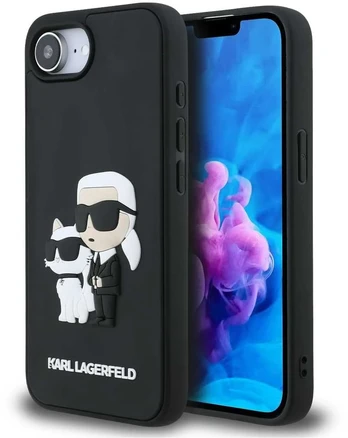 Dėklas Karl Lagerfeld 3D Rubber Karl and Choupette Case for iPhone 16e Juodas