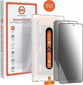 Mobile Origin Privacy Screen Guard iPhone 15 Pro su patogiu aplikatoriumi, 2 vnt.
