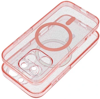 CLEAR MAG COVER case with camera protection compatible with MagSafe for IPHONE 15 pink glitter