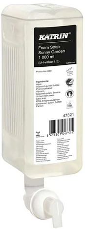 Katrin 47321, Hands, Foam soap, Pump bottle, Moisturizing, Softening, Rectangular, Baltas