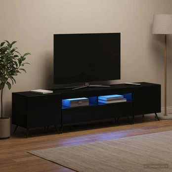5 dalių LED televizoriaus stovas Juoda Apdirbta mediena