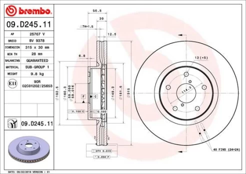 Stabdžių diskas BREMBO 09.D245.11