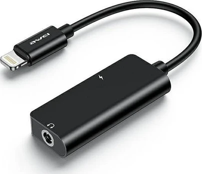 Adapteris USB Awei CL-121 Lightning – 3,5 mm lizdas + Lightning Juodas (AWEI083BLK)