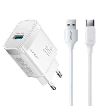 Joyroom JR-TF4 18W wall charger with 3A USB-A - USB-C 1m cable - baltas