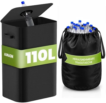 AIUNAOM butelių perdirbimo dėžė su išimamu maišu, 110 l, juoda