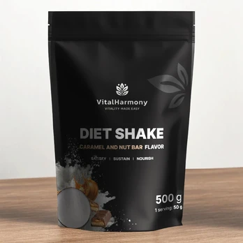 VitalHarmony Diet Shake 500g - Šokolado-karamelės-riešutų batonėlis