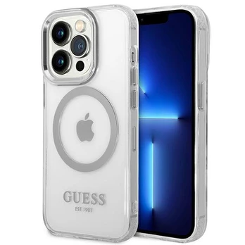 Guess iPhone 14 Pro Max 6.7 kietas dėklas Metal Outline Magsafe Apple Silver