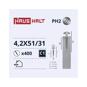 Savisriegis Haushalt DIN 14566, 4.2 mm x 51 mm, 400 vnt.