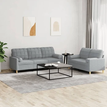 Sofa Sofos komplektas su pagalvėmis, 2 dalių, pilkas, audinys