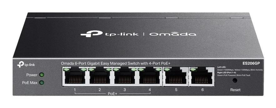 TP-Link OMADA switch ES206GP (6xGbE,4xPoE+,65W, fanless)