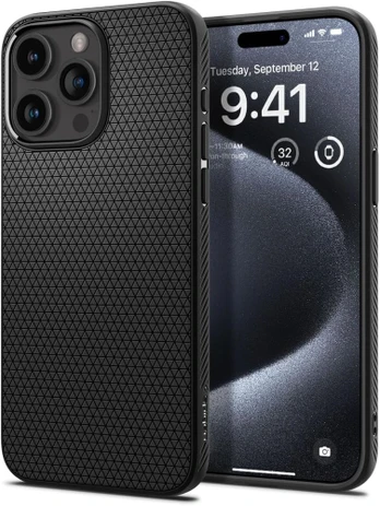 Matinis juodas dėklas Apple iPhone 15 Pro telefonui "Spigen Liquid Air"