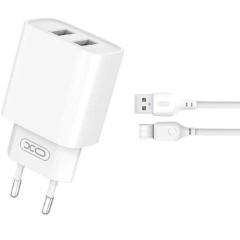 XO laidinis įkroviklis CE02C 2x USB 2,1A baltos spalvos + USB-C kabelis