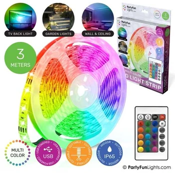 Partyfunlights USB LED Light Strip - 3m Including Remote Control
