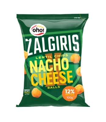 Lęšių traškučiai OHO! Žalgiris Nacho cheese balls, 100g