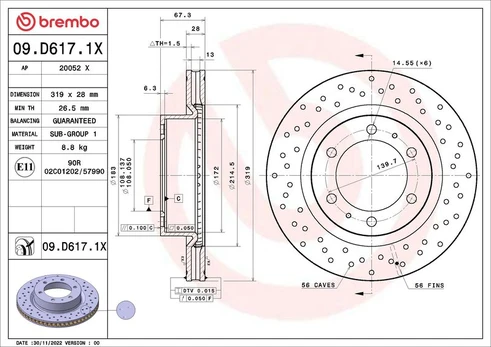Stabdžių diskas BREMBO 09.D617.1X
