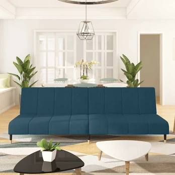 Dvivietė sofa-lova, mėlynos spalvos, aksomas