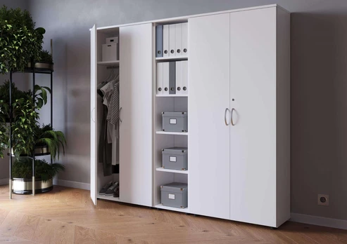 Biuro spintų komplektas Flexx White, trys spintos, bendras plotis 200 cm, baltas