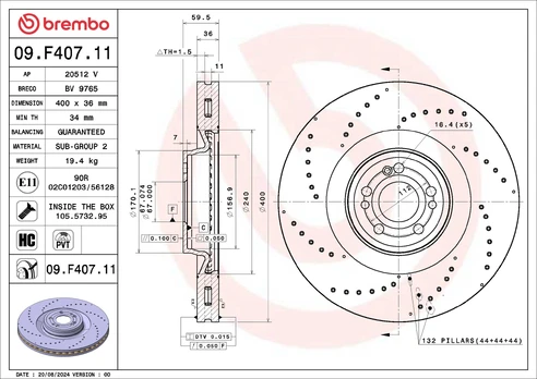 Stabdžių diskas BREMBO 09.F407.11