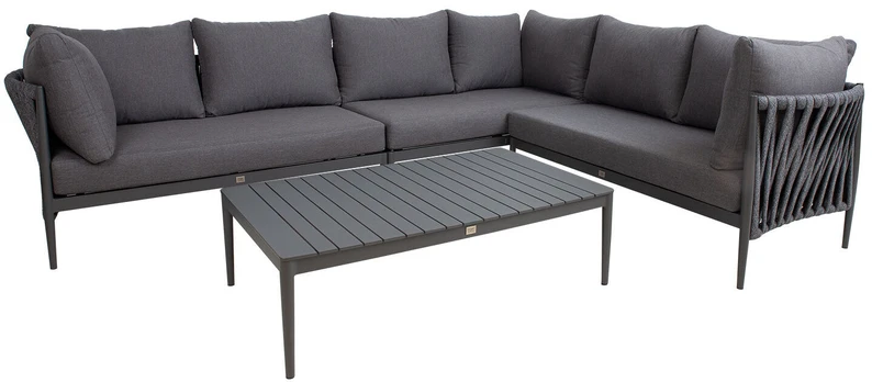 Sodo baldų komplektas BREMEN, stalas ir kampinė sofa, pilkas