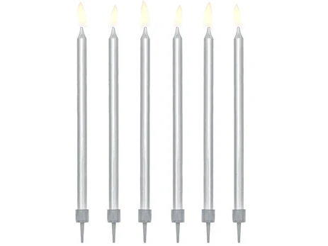 Boland Traciks Birthday candles, plain, sidabrinis, 12.5cm (1 pkt / 12 pc.)