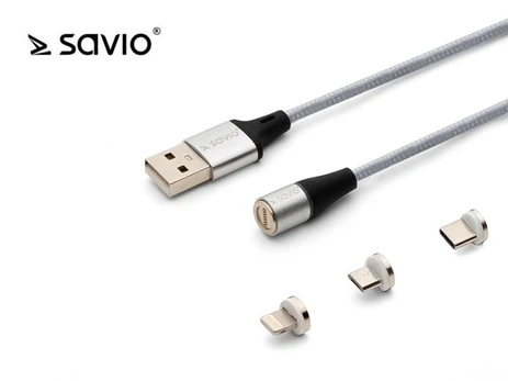 Kabelis USB Savio USB-A - USB-C + microUSB + Lightning 1 m Sidabrinė (1_790966)