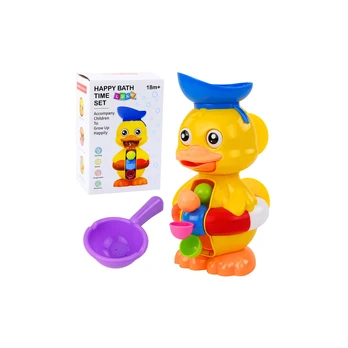 Lean Toys Interactive Bath Toy Duck with Grinder, Suction Cups, and Spoon