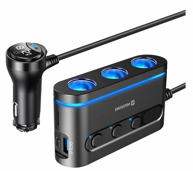 Swissten automobilinis įkroviklis 2x USB-C PD / 1x USB-A QA 3.0 / 3x CL