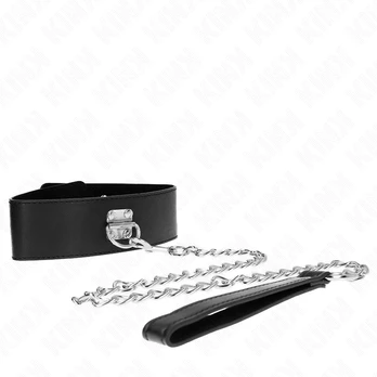 KINK Basic Model Collar with Leash 65cm - Adjustable Black Leather Set