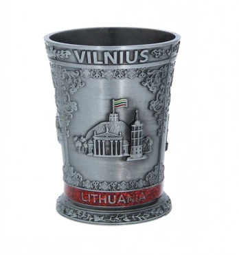 Sidabro spalvos metalinis stikliukas "Lietuva"