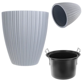 Gėlių vazonas 40cm su įdėklu, pilkas plastikas