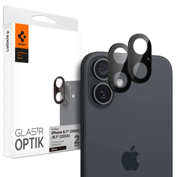 Juoda kameros apsauga Apple iPhone 16 / 16 Plus telefono kamerai "Spigen Optik.TR Camera Protector 2-Pack"