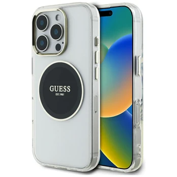 Dėklas Guess IML Metal Colored Circle Classic Logo MagSafe do iPhone 16 Pro juoda