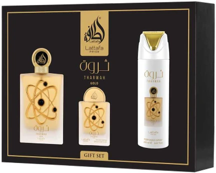 Set Lattafa Tharwah Gold EDP 100ml + EDP 20ml + Dezodorantas 200ml