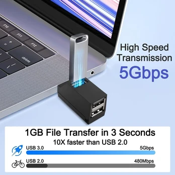 3 prievadų Usb šakotuvas: 1x Usb 3.0, 2x Usb 2.0, nešiojamas