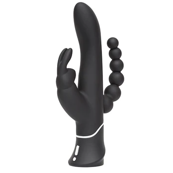 Happy Rabbit - Triple Curve Rabbit Vibrator Black vibratorius kiškutis