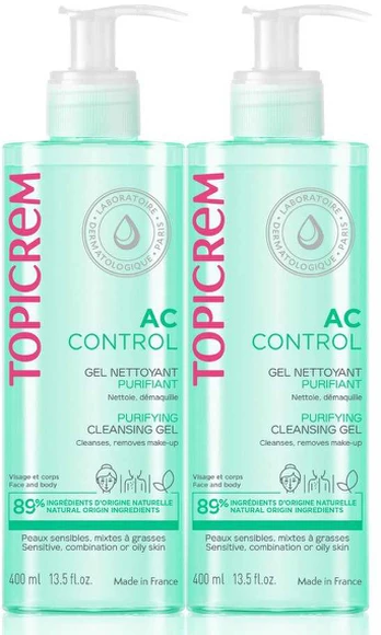 Topicrem AC purifying cleansing gel pack 2 x 400 ml