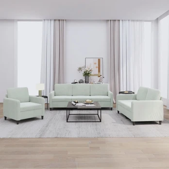 Sofa Sofos komplektas, 3 dalių, šviesiai pilkos spalvos, aksomas