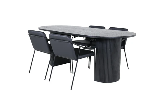 Bianca Oval Dining Table - Black / Black Veneer+Tvist Chair - Black / Black PU_4