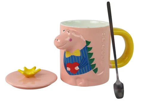 Puodelis su šaukšteliu Dinosaur, rožinė, 0.4 l