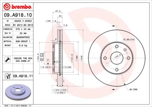 Stabdžių diskas BREMBO 09.A918.11